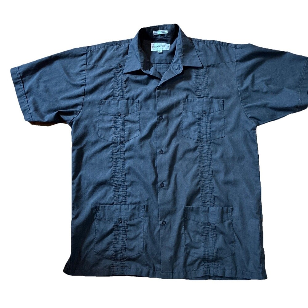 Gentlemens Collection Men's M Black Button Down Short Sleeve 4-Shirt Pockets